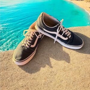 Vans Mens Old Skool Skate Sneakers Blue with White Stripes Lace Up Size 11.5